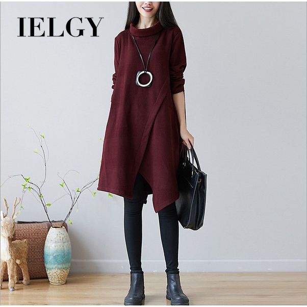 IELGY Fashionable Loose Wild Wearable Plus Size Women's Thick Turtleneck Dress