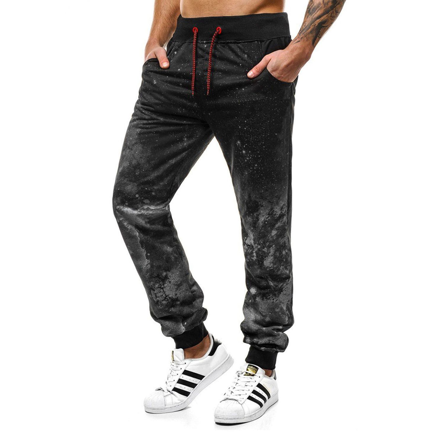 2021 Men's Long Sweatpants with Two Side Pockets, Gradient Printed Sports Pants for Daily Wear, Running,