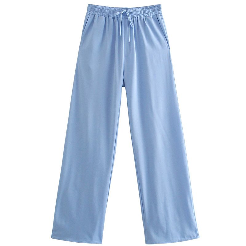 Woman Pants Fashion Long Trousers Drawstring High Waist Wide Leg Ankle Length Pant Female 2 Pie Suits