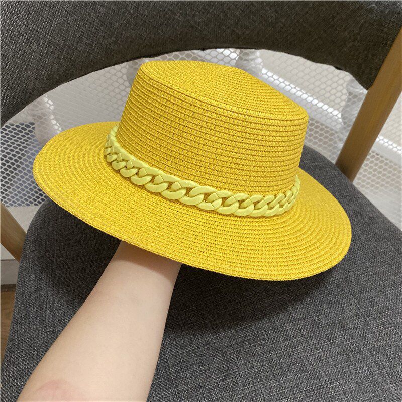 202105-Dudu Fashion Color Paper Acrylic Chain Fedoras Cap Men Women Leisure Panama Jazz Hat