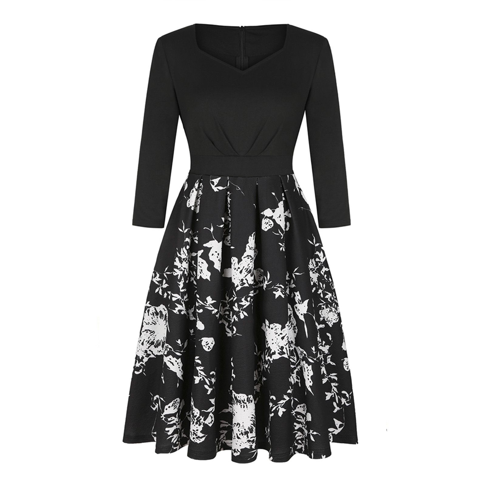 Women Dress 3/4 Sleeve High Waist Slim Dress