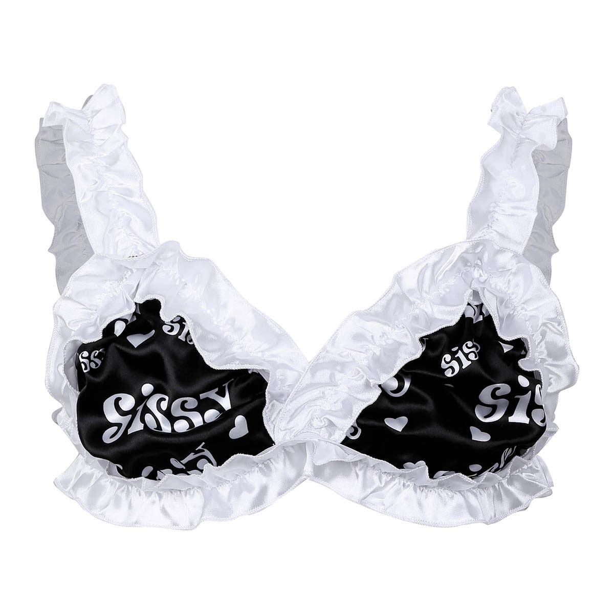 Mens Sissy Bralette Smooth Floral Wire-free Men Bra Top Letter Printed Frilly Ruffled Wide Shoulder Straps Unlined  Bra Tops