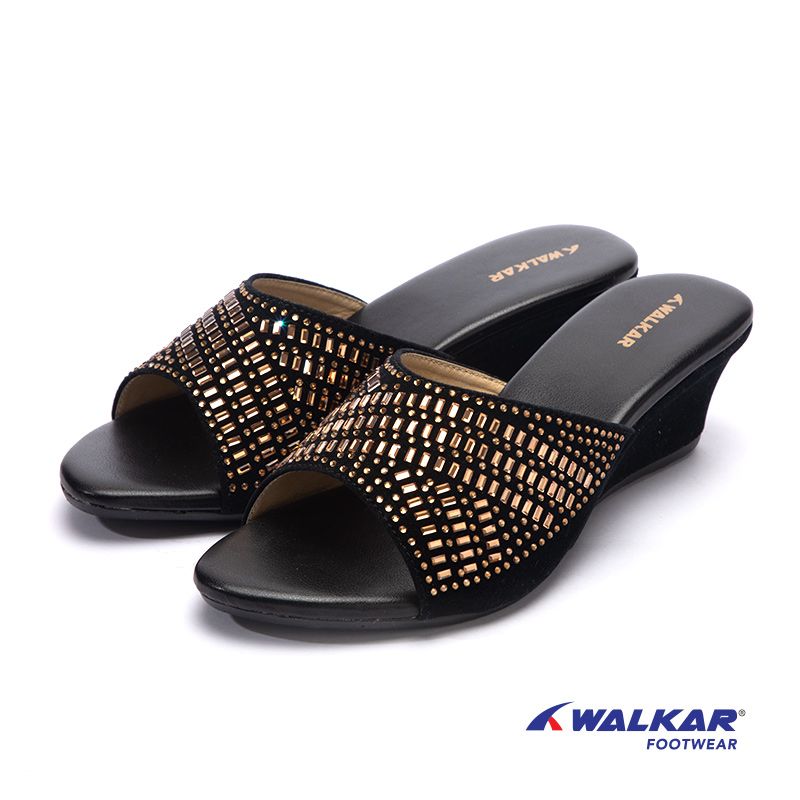 Walkar Ladies Wedge Suede upper with stone Black