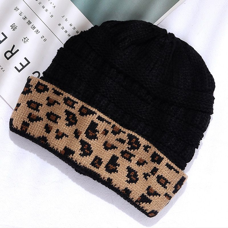 Beanie Hat For Women Men Winter Hat Knitted Autumn Leopard Hat Outdoor Crochet Wool Warm Bonnet Cap Female Hats For Girl Hat