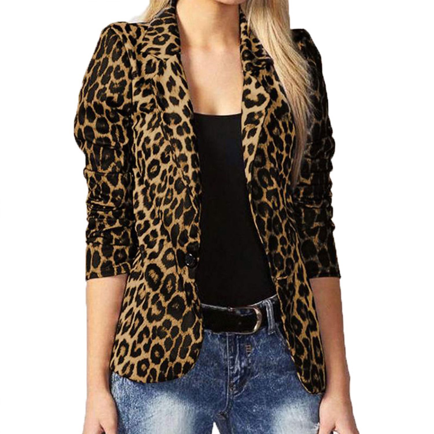 Sunnyheart Women Coat Leopard Print Slim Suit Coat For Women