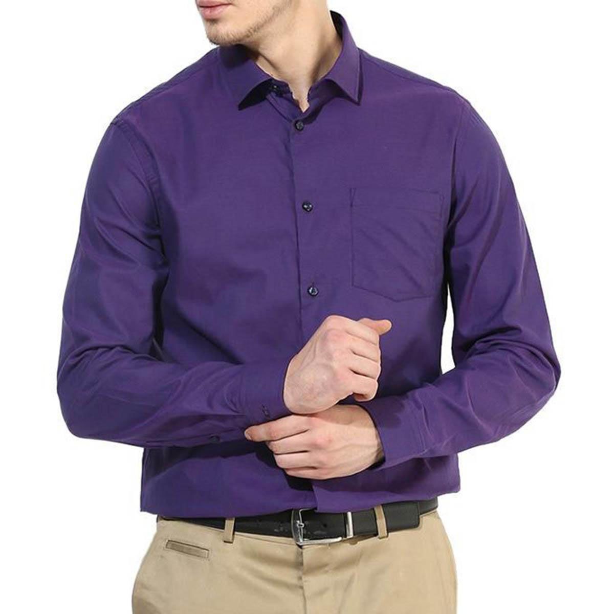 Purple Cotton Slim Fit Shirt for Men