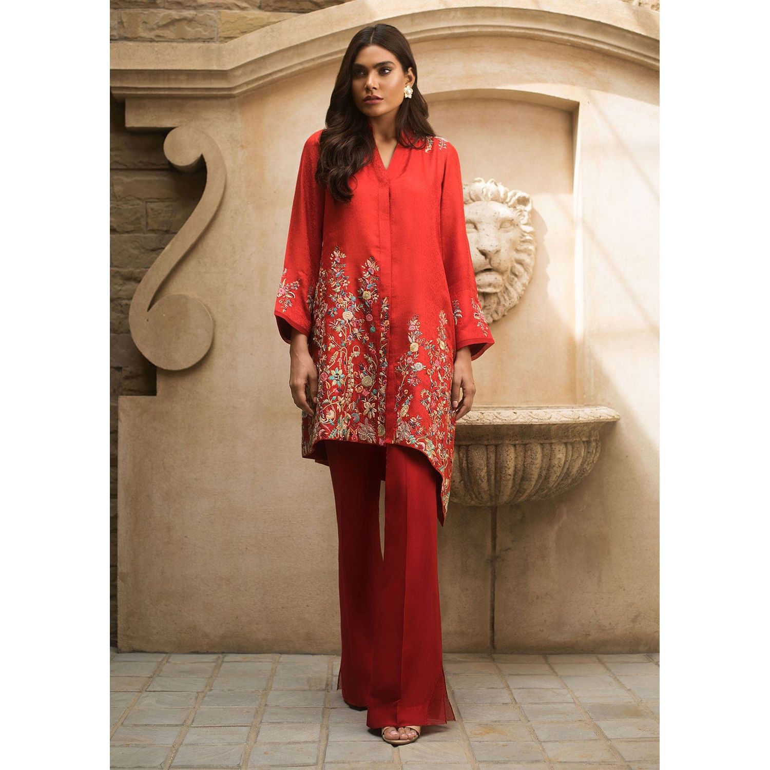 New Exclusive stitched salwar bell bottom pant design paijama and round Kameez with sleeve, lower part floral embroidery work, long semi long 2 piece For Women/Girls