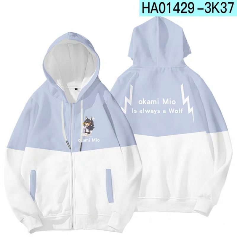 VTuber Ookami Mio 3D Printing Men/Women Autumn Fashion Zipper Hoodies Sweatshirt Long Sleeves Pollover Plus Size