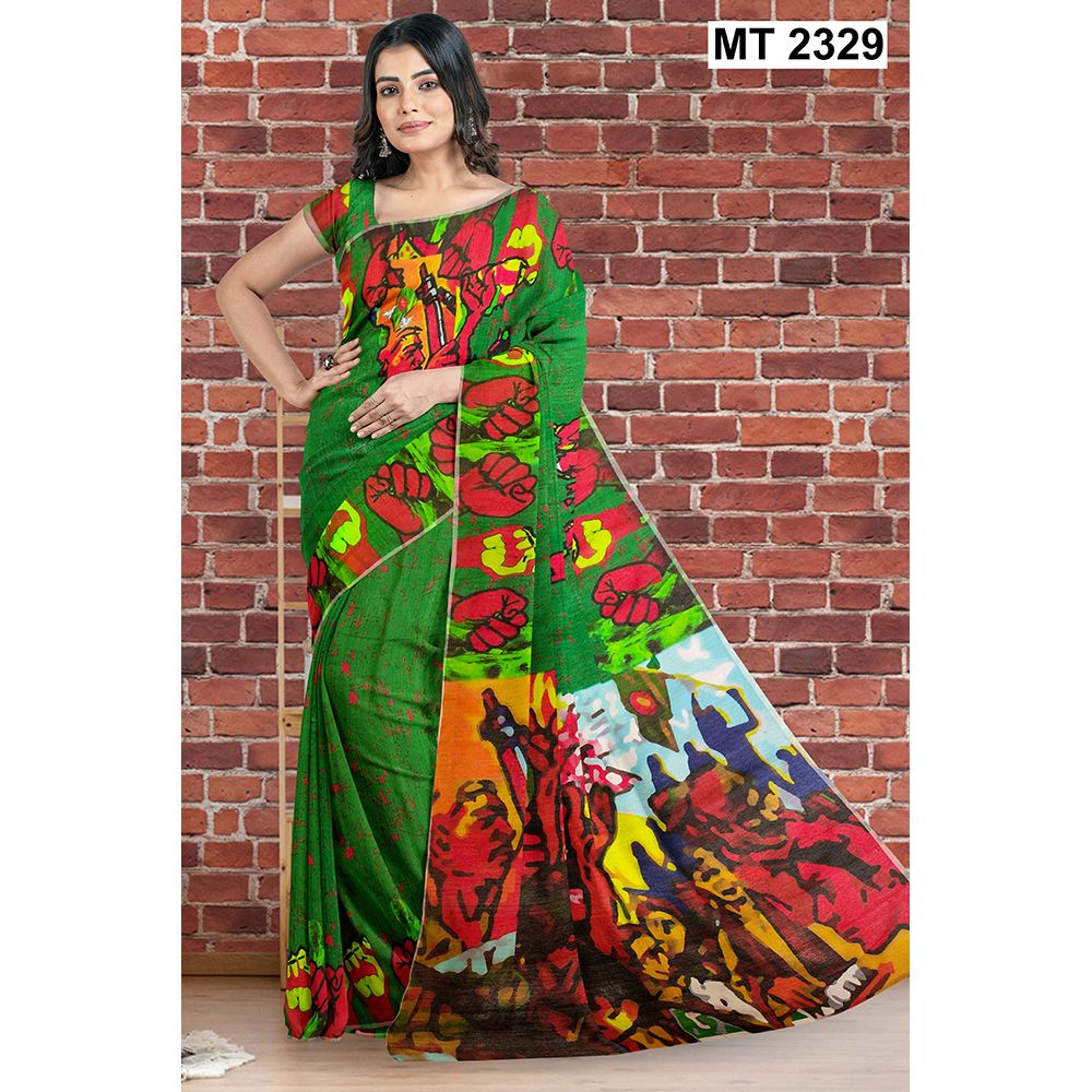 Multi Color Muslised Silk Digital Print Saree with Running Blouse Piece For Women (from Tangail)