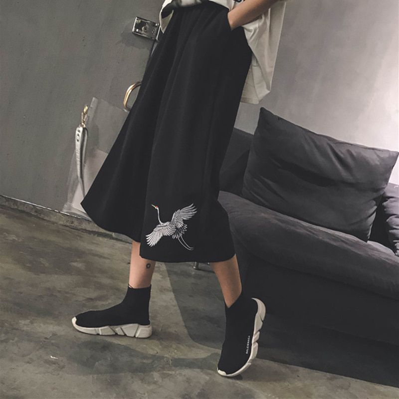 Streetwear Women's Pants Japanese Style Oversize Wide Pants Wave Printed Woman Trousers Hip Hop
