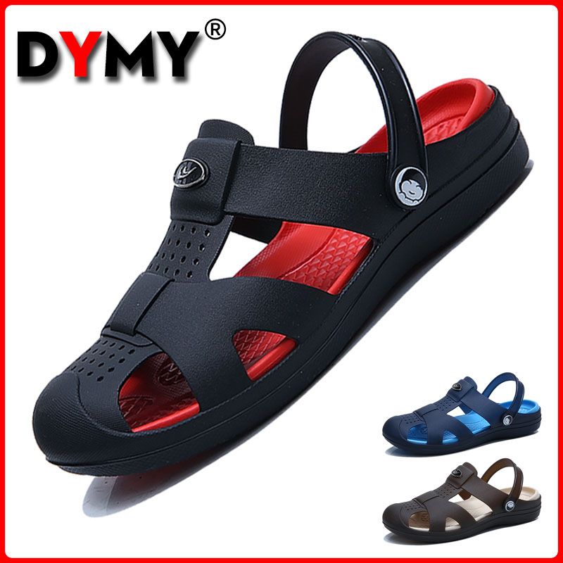 DYMY Hollow Out Sandals for Men Waterproof Outdoor Beach Sandals Walking Shoes Flat Flip Flops Men Size 40-45