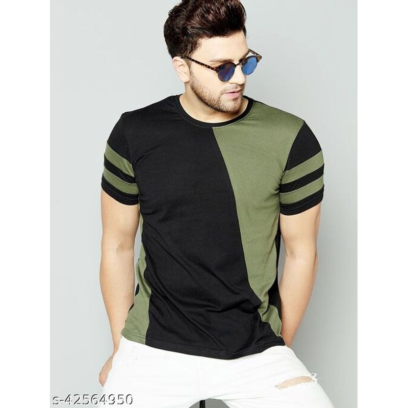 Olive & black Cotton Half Sleeve T Shirt for Man