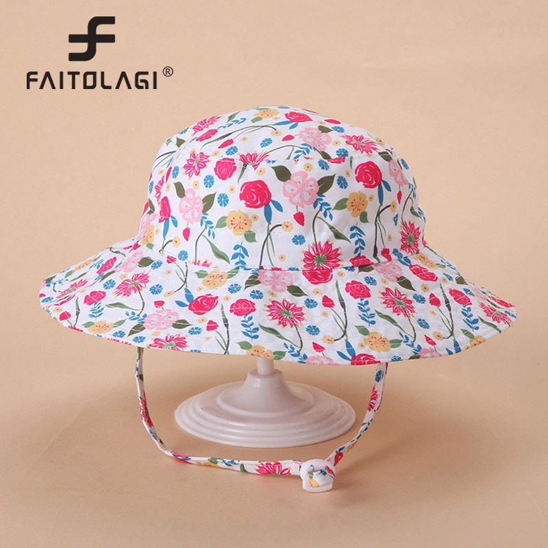 Baby Summer Hat Cap Solid Cartoon Print Kids Boys Girls Bucket Hat Outdoor Breathable Cotton Children Fisherman Sun Hats