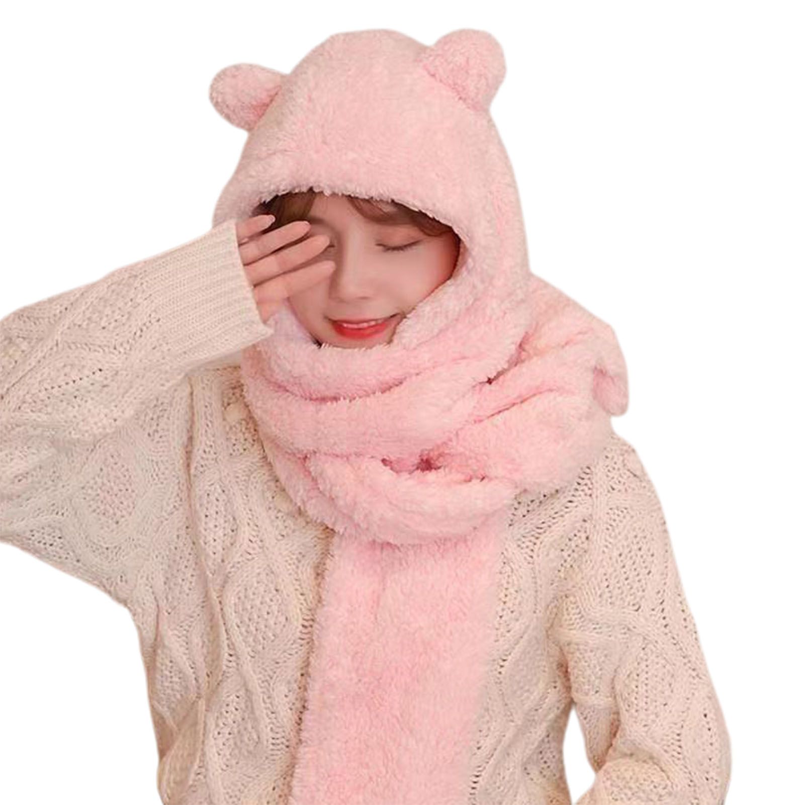 Women Scarf All Match Coldproof Brimless Hat Scarf Gloves