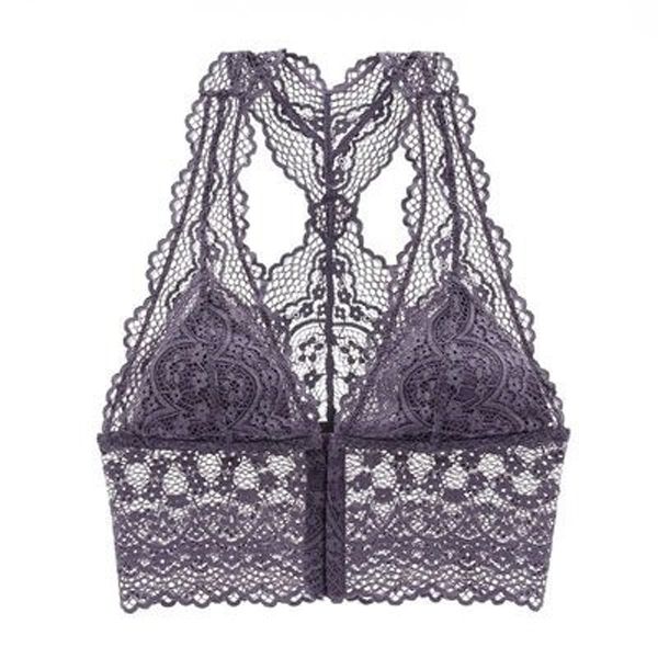 Lace Bralette Top Push Up Backless Bra For Women Wireless Plus Size LongLine Thin Cotton Lingerie Underwear Brassiere White