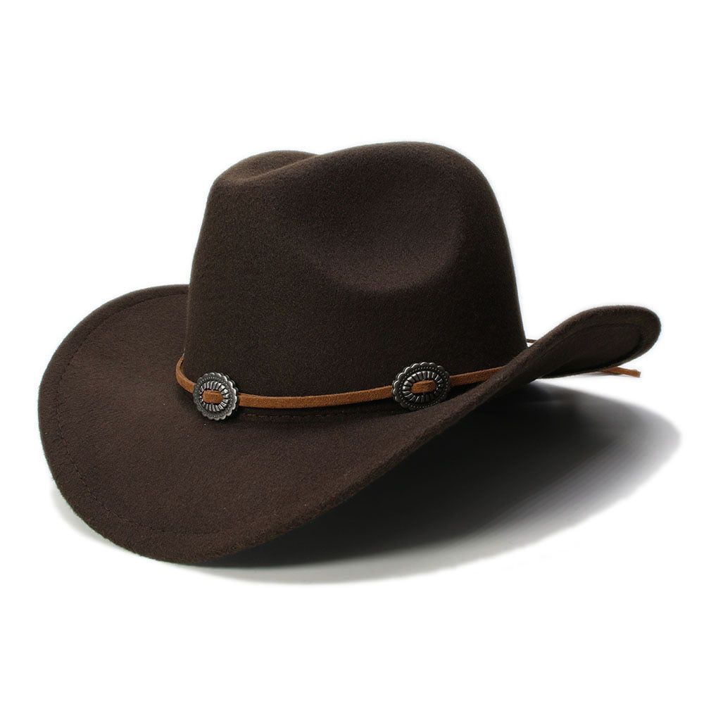 LUCKYLIANJI Women's Men's Uni's Vintage Wool Felt Cowboy Wide Brim Bowler Hat Turquoise Braid Band (57cm)