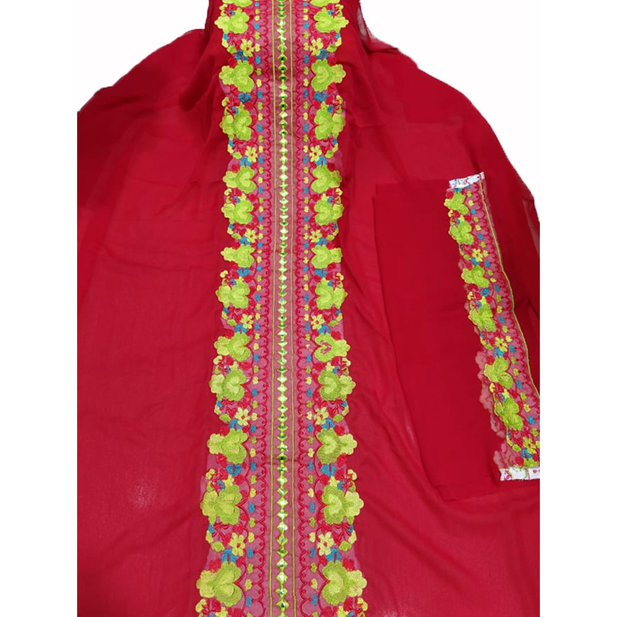 Red Color Unstitched Georgette Salwar Kameez for Women