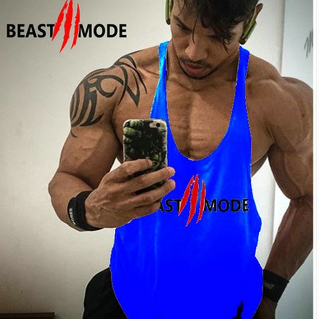 Casual Fashion Workout TaTops Men Print Cotton Gym Training Vest Bodybuilding Undershirt Fitness Tops Sleeveless