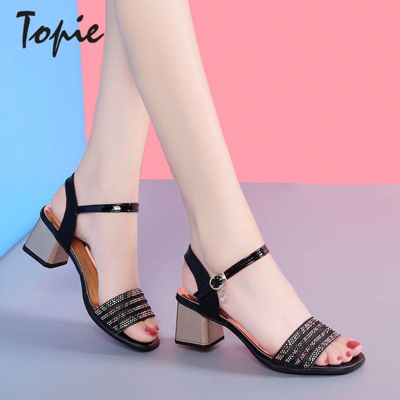 sandals women high heels shoes new design  sandal for women with heels ankle strap classic black High Heel Non-slip Sandal Korean Style slippers 2 Inches