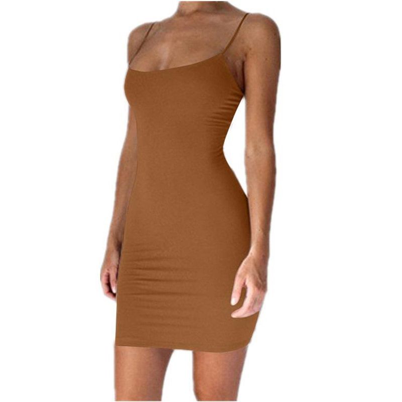 Spaghetti Strap Camisole Mini Dress Women Bodycon Club Party Dresses 2021 Summer New Pure Color Sundress Plus Size XS-5XL