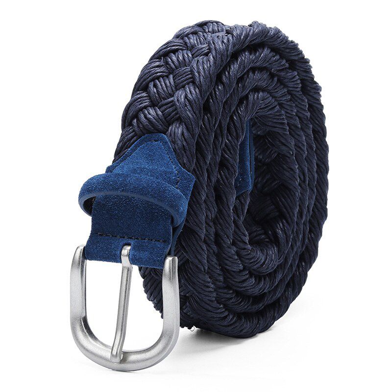 Men Suede Leather Knitted Wax Rope Braided Antique Buckle Cotton Weave Belts Handwork Beige Without Holes Gray Black