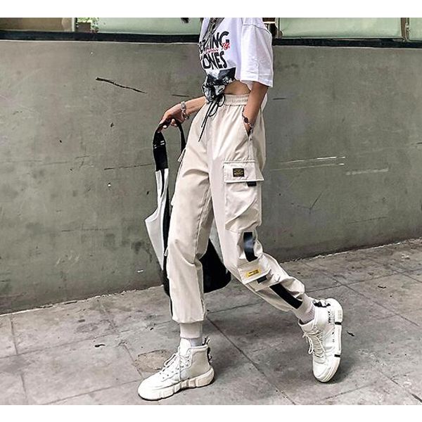 Black High Waist Cargo Pants Women Casual Punk Pants Loose Streetwear Pencil Harajuku Pants Fashion  Hop Female Trousers