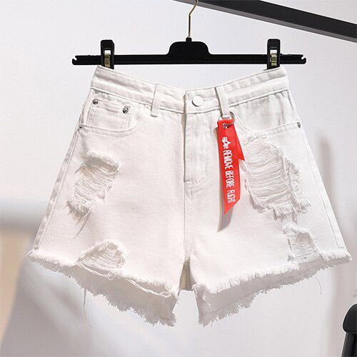 High Waist Denim Shorts Women Summer Pocket Tassel Hole Ripped jeans Short Female Femme Short Pants Women