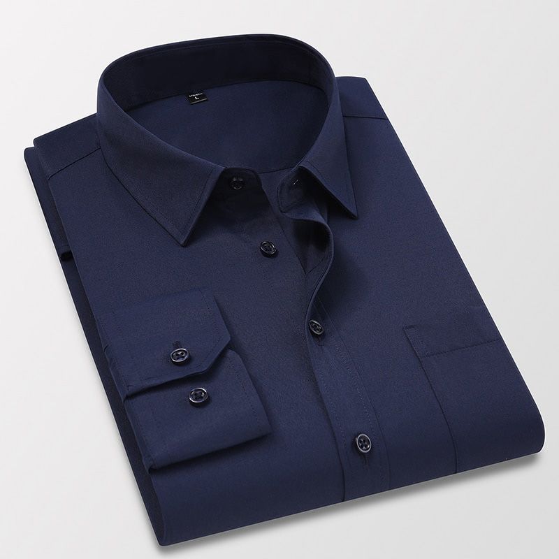 Men's Formal White Shirt 2021 New Autumn Solid Color Long Sleeve Social Shirt Male Brand Clothes Black Blue