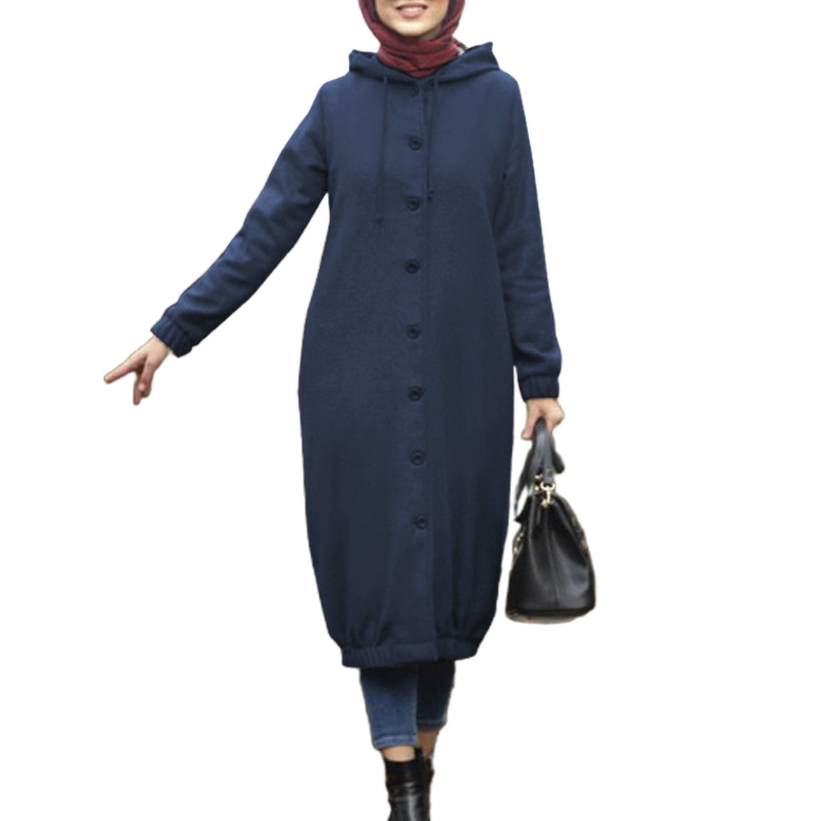 Hoodie Dress Drawstring Buttons Closure Warm Hoodie Dress