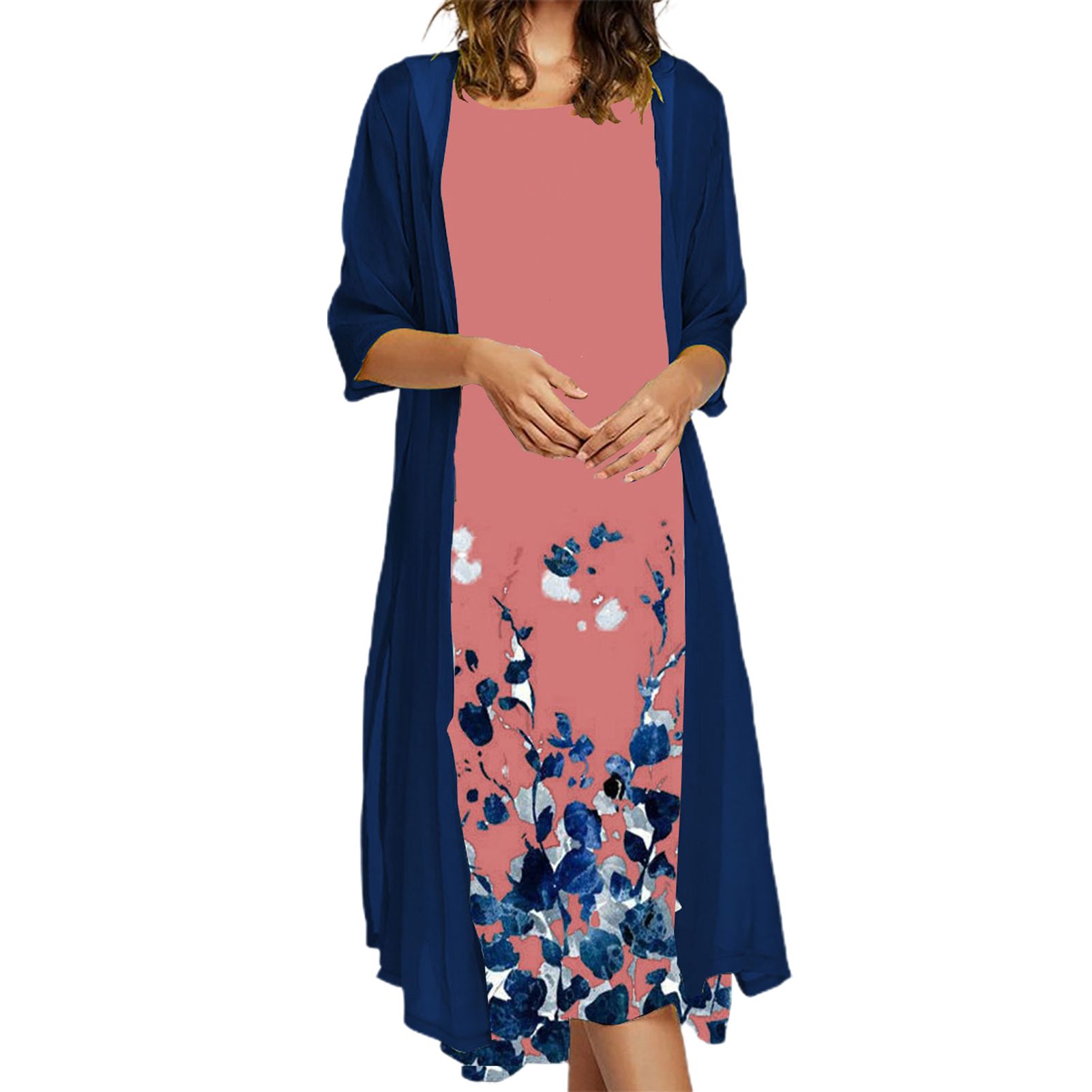 Long Cardigan Round Neck Tament Ladies Coat Dress Set