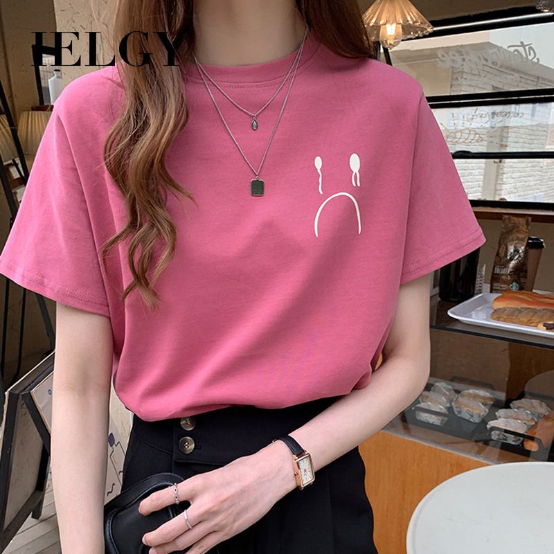 IELGY short-sleeved t-shirt women printing round neck top loose half-sleeved t-shirt bottoming shirt