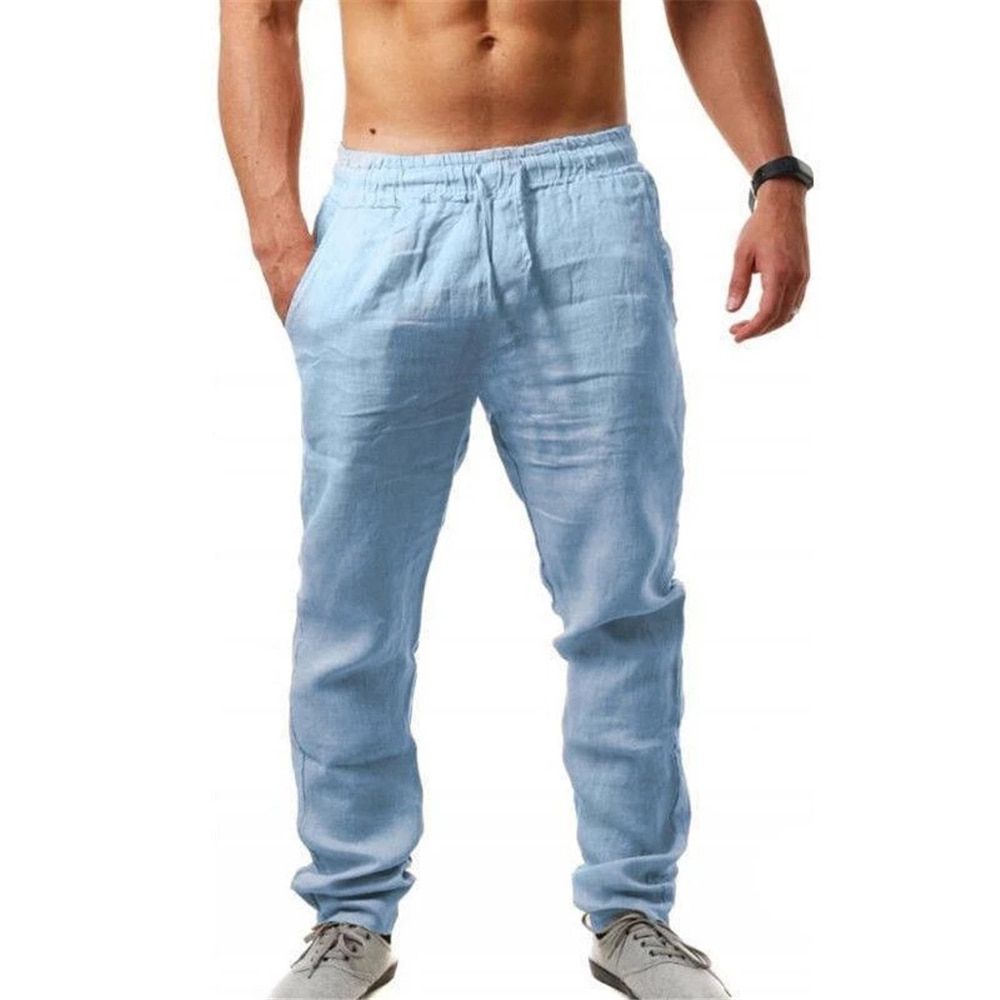 Helisopus New Male Cotton Linen Joggers Pants Loose Elastic Waist Harajuku Fitness Pants Casual Lace Up Beach Mens Trousers