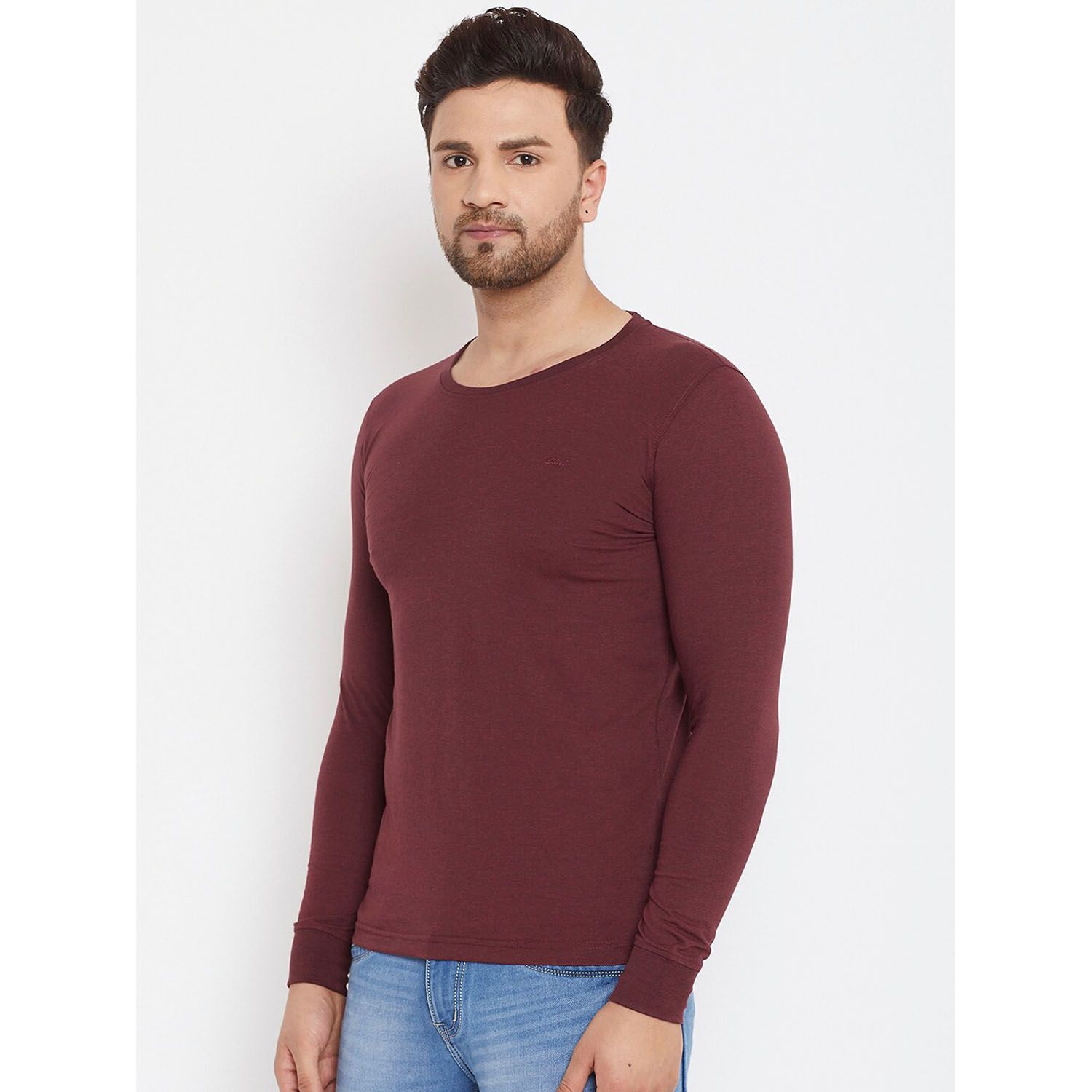 Men Maroon Slim Fit Solid Round Neck T-shirt