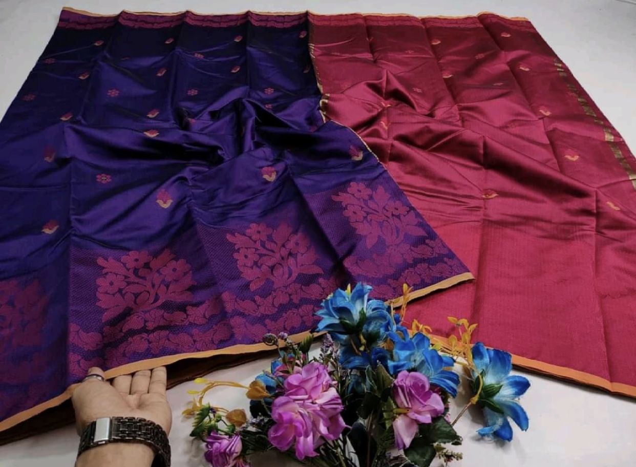 Half Silk Jamdami Saree BlueMaroon colour Saree Same as picture Saari for woman Sari collection Saree for woman Tangail saree Shari for woman Saari for girl Saari for woman,Tangail Tat Shilpo (TAN)