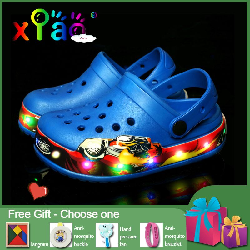 Size 24-35 Fashion Summer Children's Sandals Boys Girls Summer LED Sandals Strappy Light-Up Children Luminous Shoes Boy And Girl Rudder Sandal