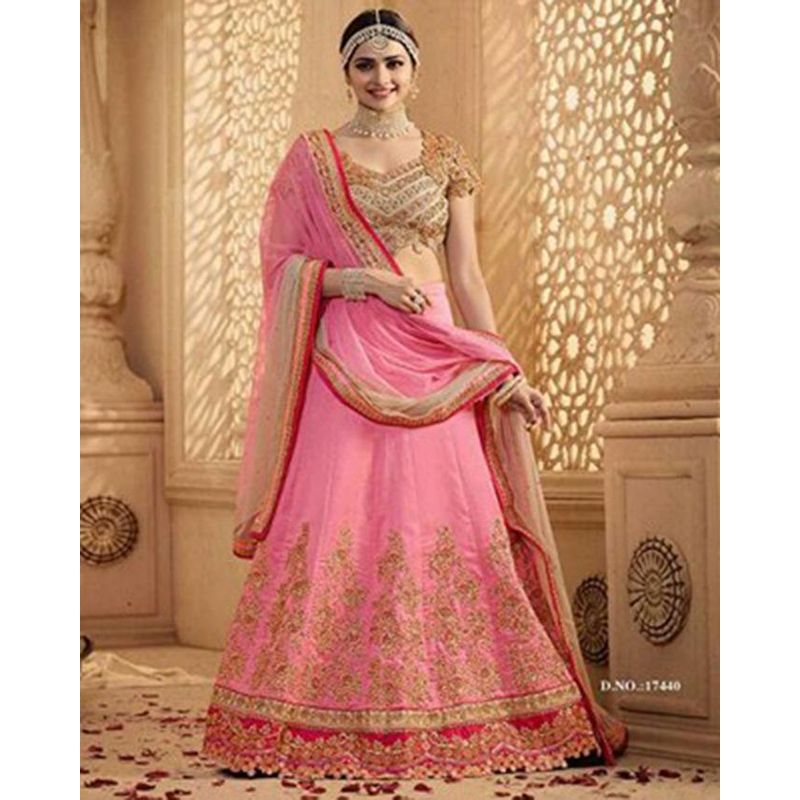 Light Pink Georgette Semi Stitched Lehenga for Women