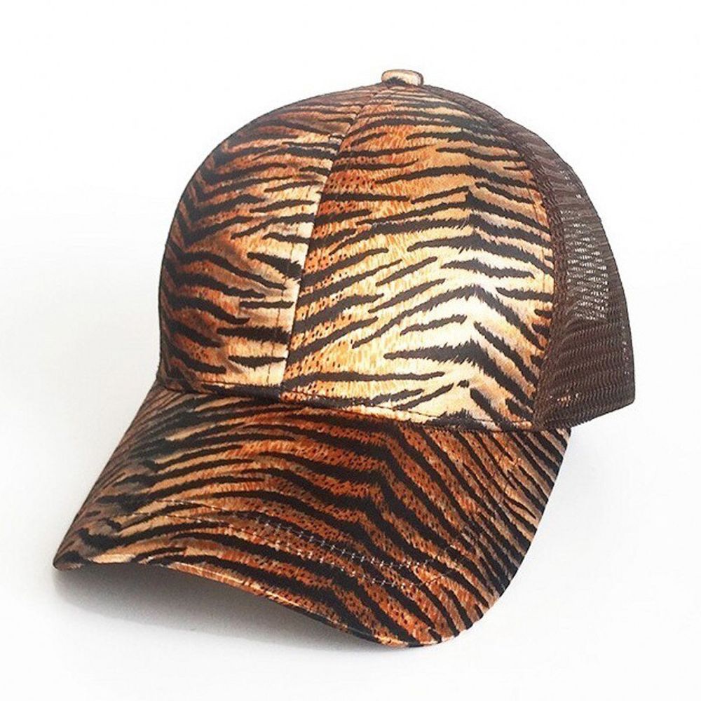 Fashion Animal Trucker Cap High Bun Trucker Hat Women Ponycap Leopard Print Ponytail Baseball Cap Messy