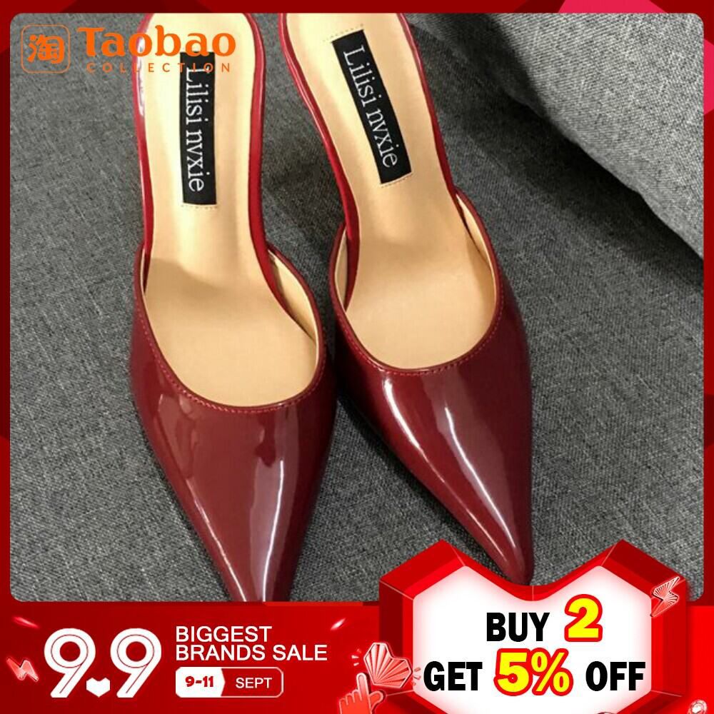 Summer New Style High Heel Slippers women Thin Heeled Slipper Sandals women Pointed Closed-toe women Shoes Outer Wear Fashion Fitting Shoes
