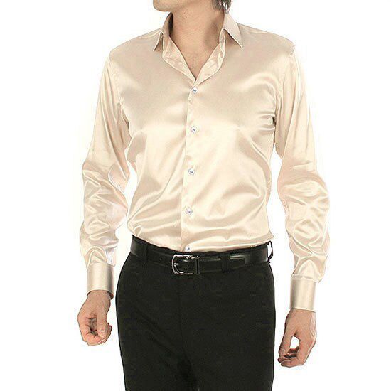 Men Luxury Silky Satin Dress Shirt Slim Fit Silk Like Long Sleeve Casual Shirts Performance Stage Dance Party Wedding Clothing