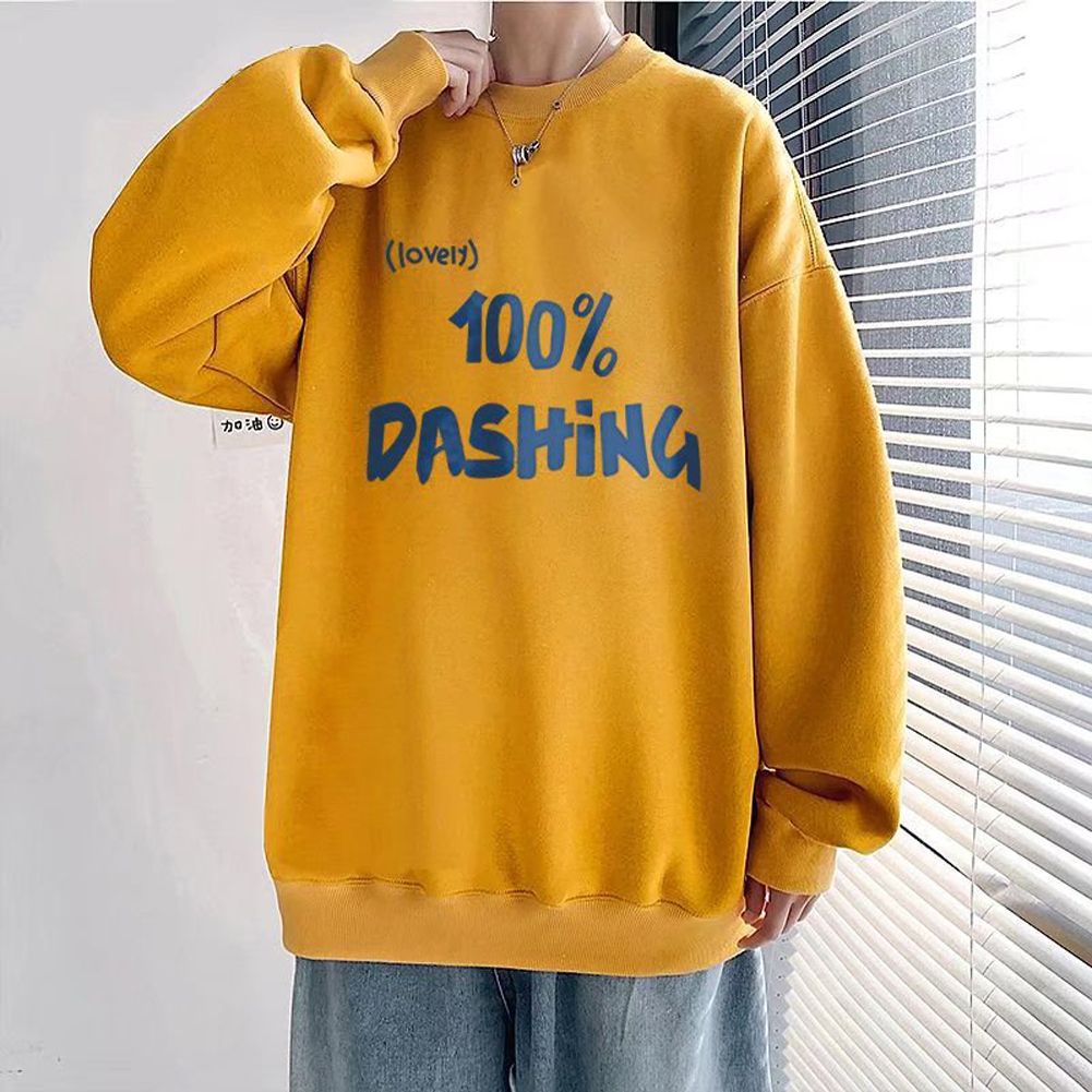 Yfashion Couple  Sweater Loose Long-sleeved Bottoming Shirt Letter Printing Round Neck Pullover Sweater color