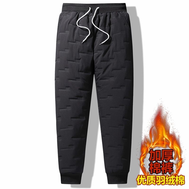 Autumn/Winter Mens Casual Cotton-padded Trousers Men Solid Thick Warm Pants Black Lace-up Pant Male Size M-5XL