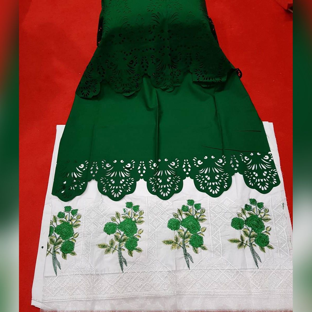 green unstitced Pakistani Laser Cut two Piece For Women