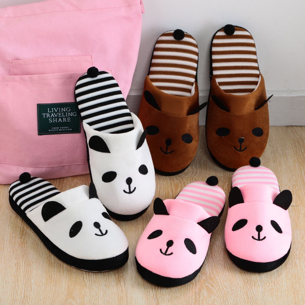 Cartoon Panda Slippers Women Soft Plush Home Floor Slippers Indoor Slippers Non-slip Women Shoes