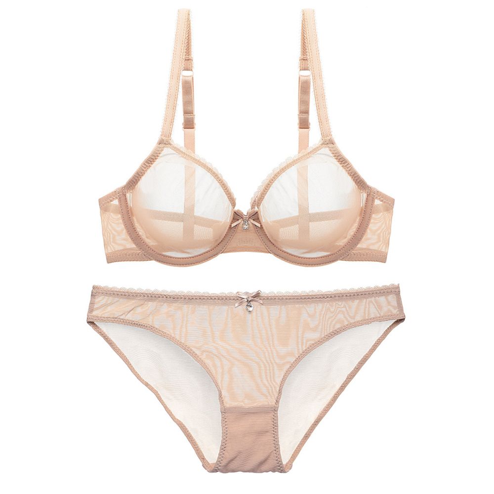 OIMG Women Underwear Set See Through Lacing Trim Bra Brassiere Low Rise Briefs