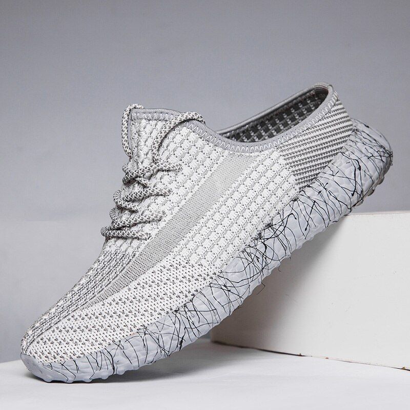 Summer Mens Half Loafers Lightweight Flying Weaving Shoes Breathable Male Sneakers Slip-on Sport Shoes Fashion Mesh Mules