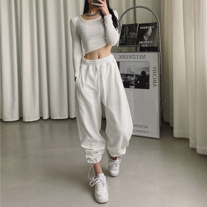 Gray Sweatpants Women Baggy Harem Pants Wide Leg Sweat Pants Oversized Joggers Woman High Waisted Black Trousers