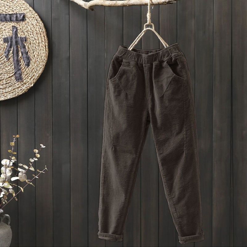 Oversized Spring Corduroy Pants Women Casual Solid High Elastic Work Long Harem Pants Pantalon Female Turnip Trousers