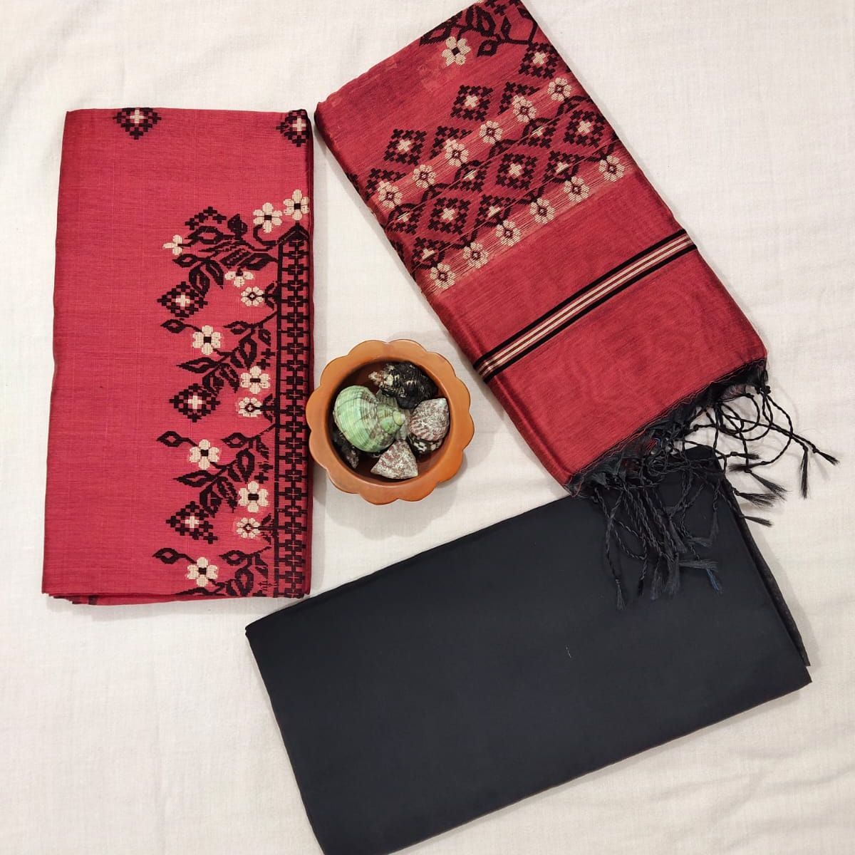 Handloom Half silk jamdani  shalwar Kameez with Orna