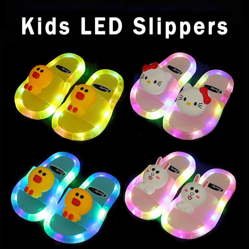 Fashion Cartoon LED Light Flip Flops Slippers for Kids Cute Shoes Rubber Sole Shoes Kids Girl Unisex