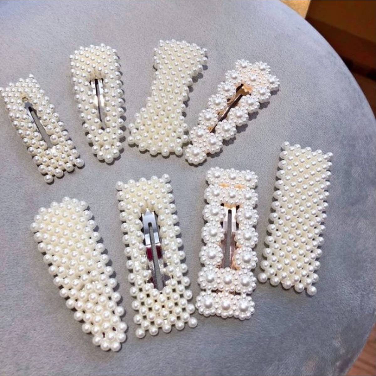5Pcs/Set Handmade White Pearl Hairclips For Women(Random)